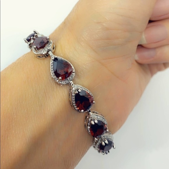 Ruby Red Pear Cut White Gold Tennis Bracelet​ - Picture 3 of 12